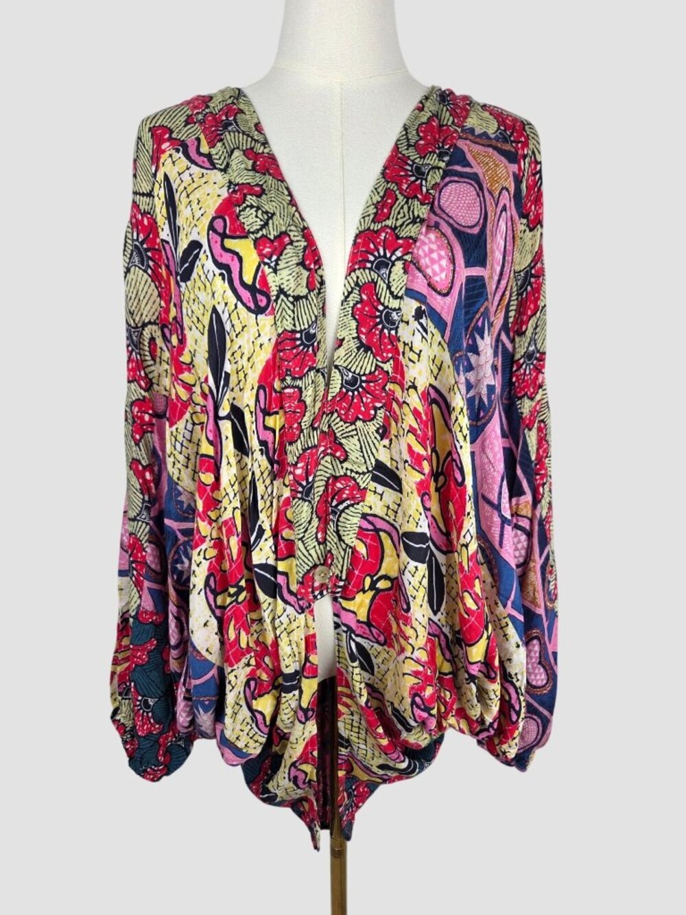 Free People Floral Balloon Sleeve Kimono Top Cardigan Blouse OS Boho Festival